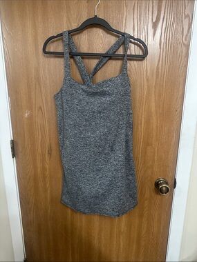 Gray Cross-Back Mini Dress — Sleeveless Knit Tank Style